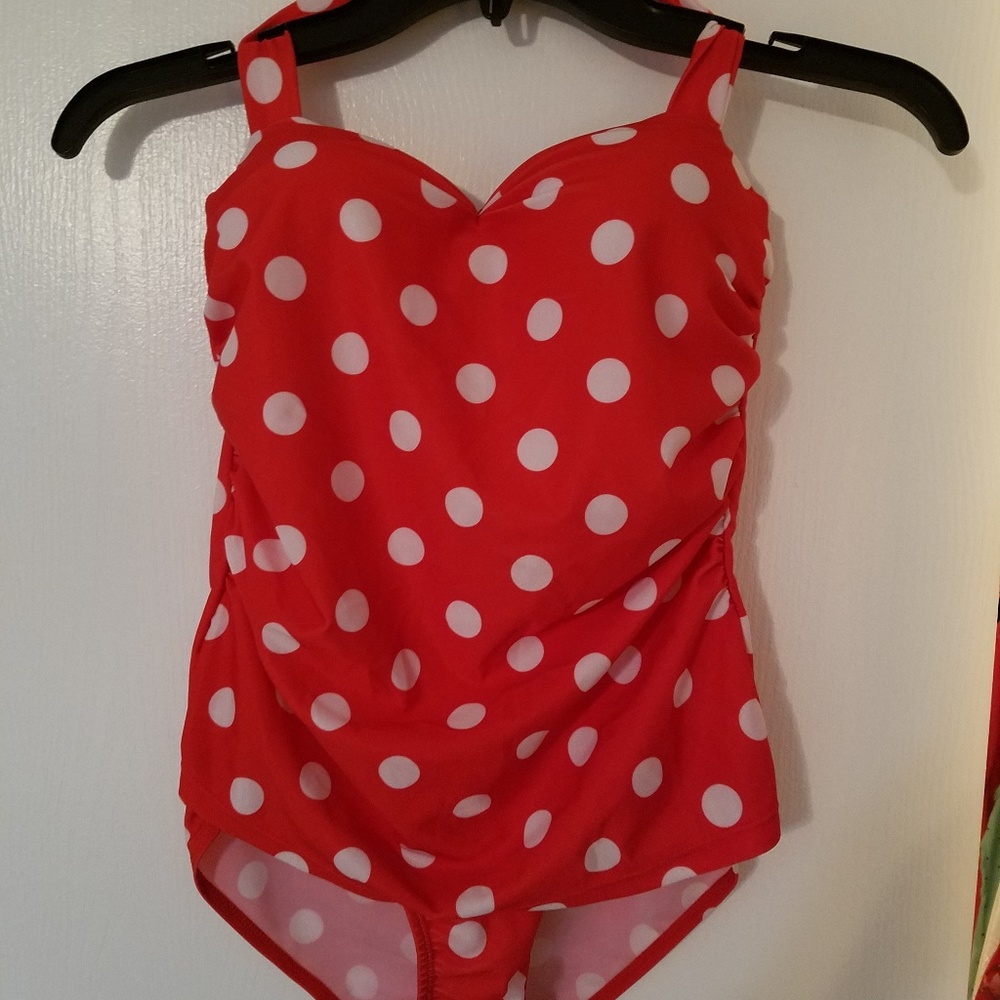 Red & White Polka Dot Takini Swimsuit